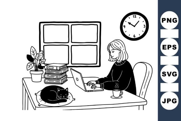 Download Cozy Home Office Line Art - Premium Resources